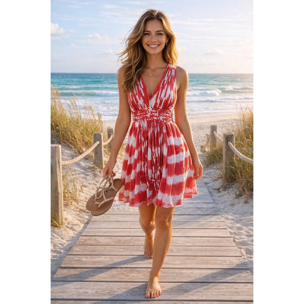 Sundance‎ Island Rhythms Tie Dye Flare Dress Size 6 Boho Beachy